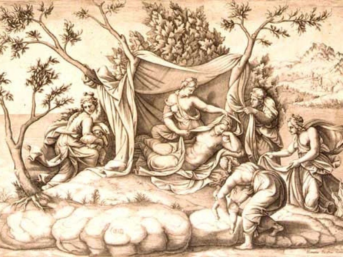 Leto giving birth to the twin gods on Delos